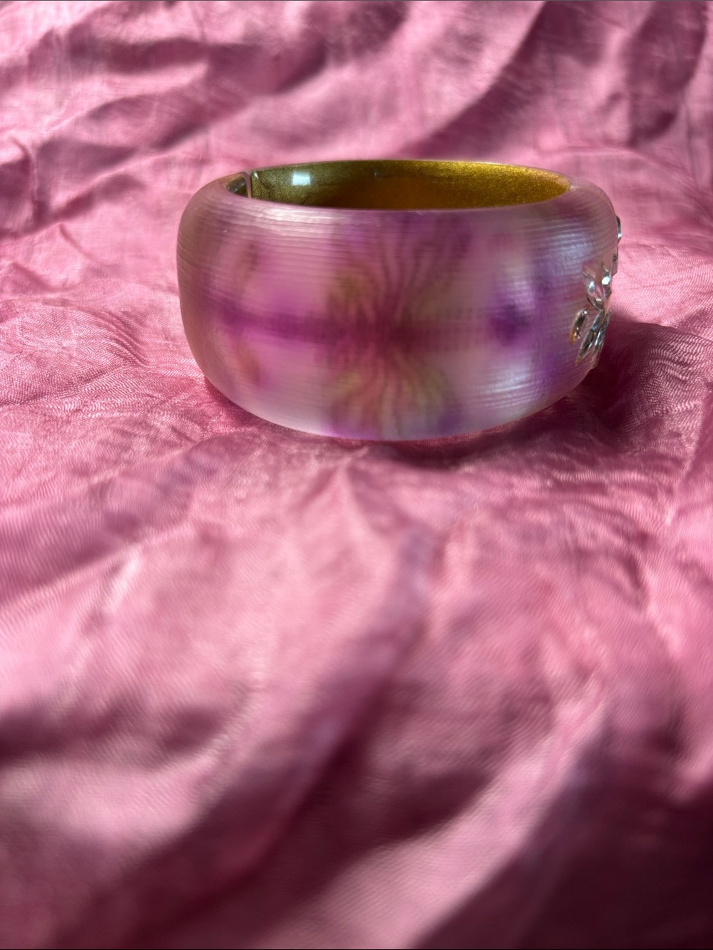Alexis Bittar Purple and Gold Resin Cuff Bracelet with Leaf Motif - Picture 4 of 5
